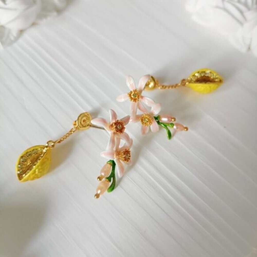 LES NEREIDES Anthropologie Hand Enamelled Lemon Yellow EARRINGS - Picture 3 of 5